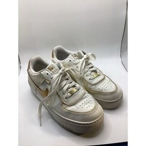 Size 7.5 - Nike Air Force 1 Shadow Sail Metallic Gold Women Shoe Beige Eco-leath